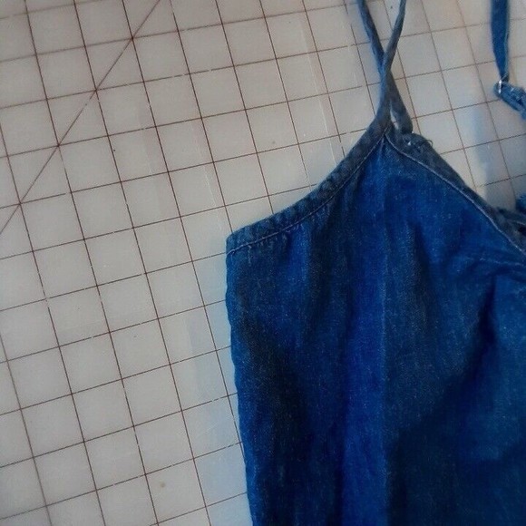 Derek Heart Womens Small Blue Chambray Spaghetti Strap Top Ruffle Peplum - Picture 6 of 12